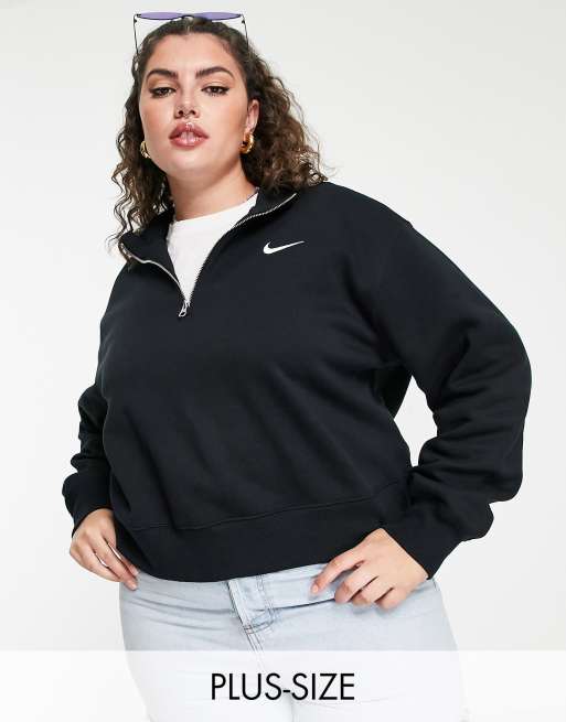 Nike Plus - Sort og beige sweatshirt med kvart lynlås og lille swoosh-logo