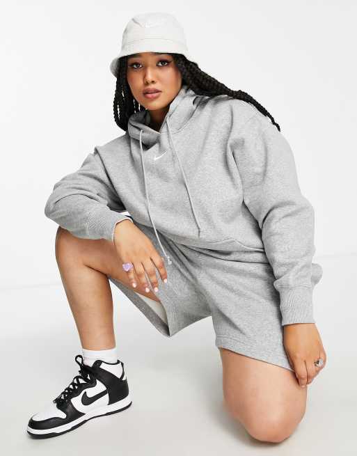 nike hoodie oversize à petit logo virgule gris