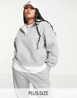 Nike Plus mini swoosh quarter zip sweatshirt in grey and sail - ASOS Price Checker