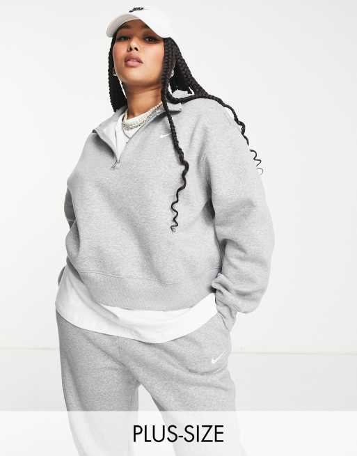 Nike Plus - Sweat avec col à fermeture éclair et petit logo virgule - Gris et voile