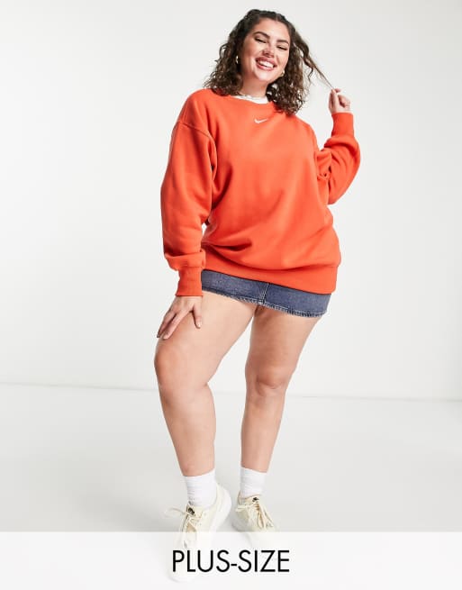Nike Plus - Sweat oversize à col ras du cou avec mini logo virgule - Orange mantra