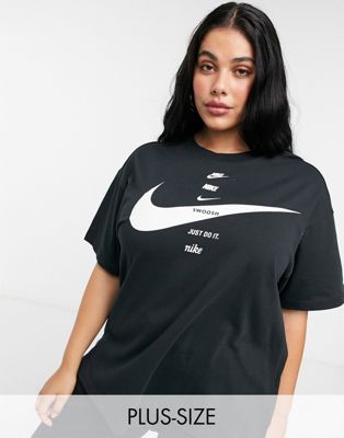 Nike Plus swoosh boyfriend multi logo t-shirt in black | ASOS