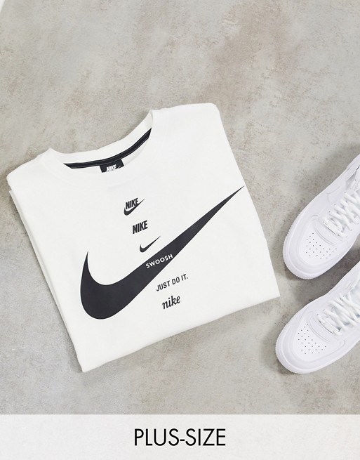 Nike Plus swoosh boyfriend multi logo t-shirt in white