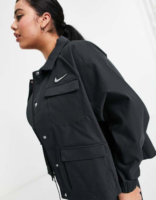 Nike Plus Swoosh woven utility jacket in black