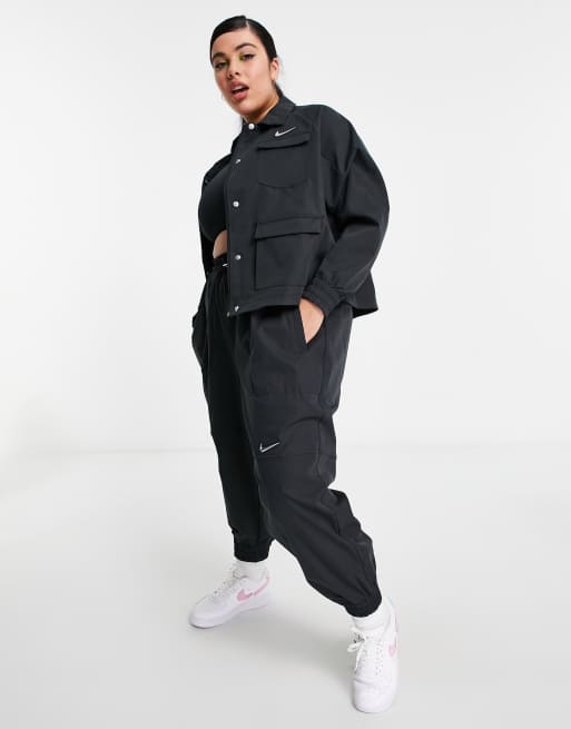 Nike Plus Swoosh woven utility jacket in black