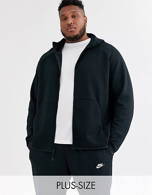 Nike Plus Tech Fleece zip-through hoodie in black | ASOS
