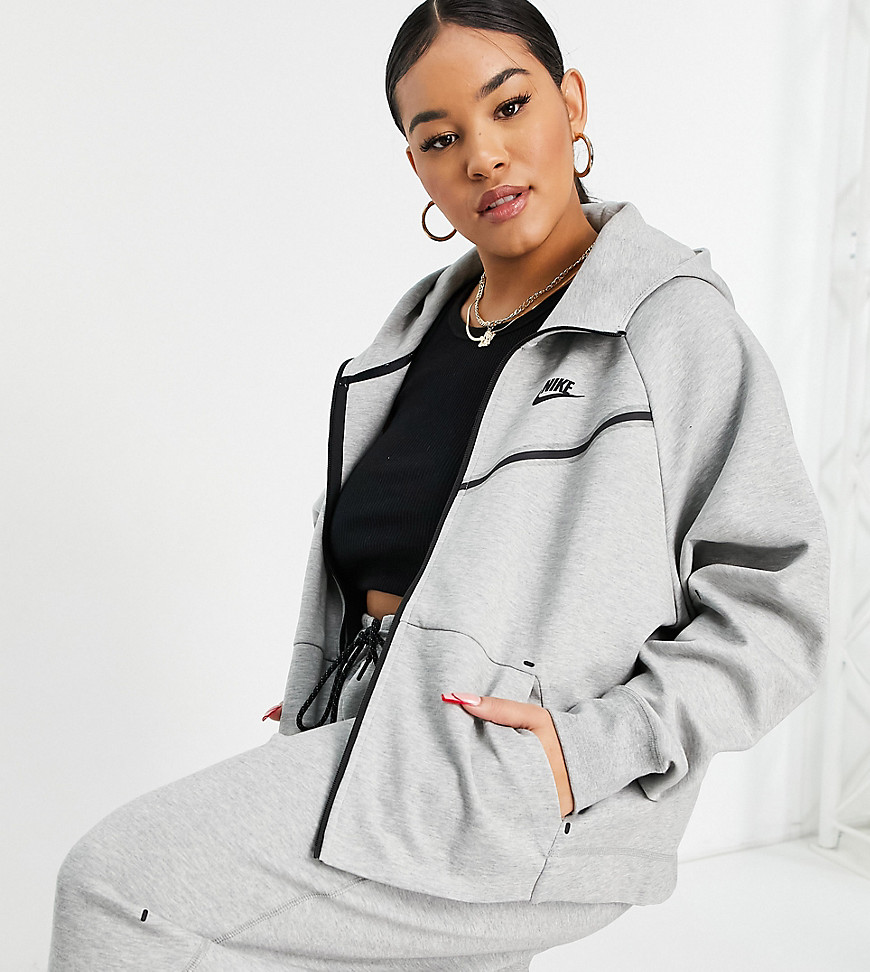 Nike Plus Tech Fleece zip thru hoodie in grey-Pink