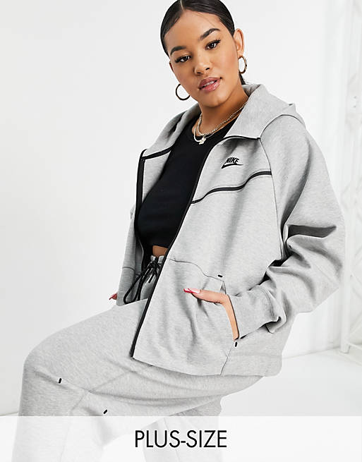 Nike Plus Tech Fleece zip thru hoodie in grey