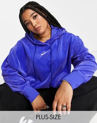 Nike Plus velour cord pullover hoodie in lapis blue