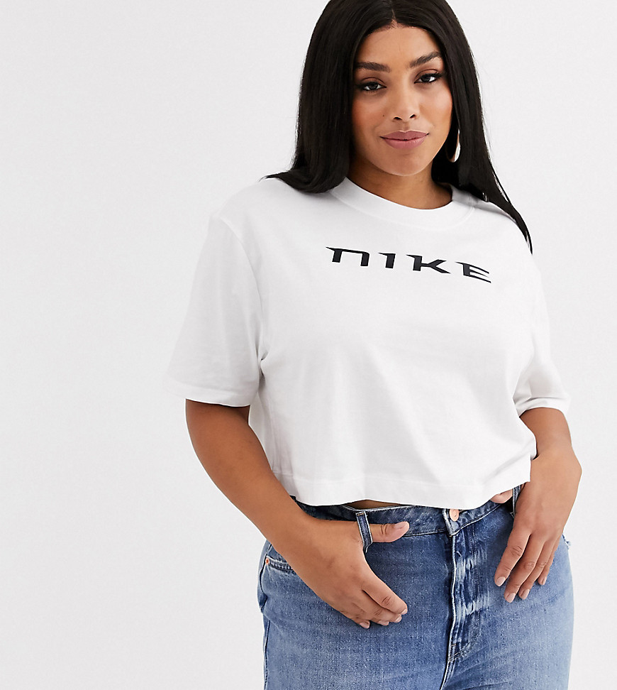 Nike Plus white oversized crop t-shirt-Black