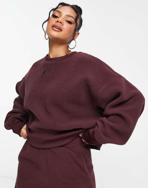 Nike plush crop crew sweat in burgundy crush | ASOS