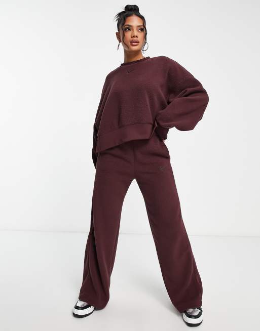 Nike plush crop crew sweat in burgundy crush | ASOS