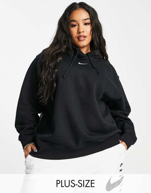 Nike – Plusstorlek – Svart huvtröja i oversize-modell med liten swoosh-logga