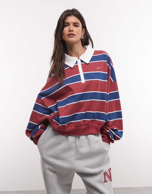 Nike polo à manches longues à rayures bordeaux et bleu, 3 de 4