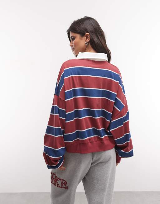 Nike polo à manches longues à rayures bordeaux et bleu, 4 de 4