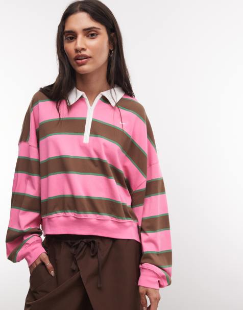 Nike polo a maniche lunghe a righe rosa e marrone - view 1