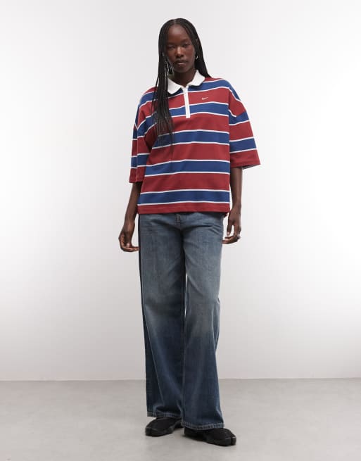 Nike polo ample à rayures bordeaux et bleu, 3 de 4