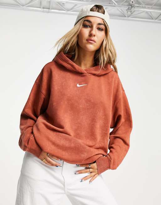 Nike – Pomarańczowa bluza polarowa oversize z kapturem i efektem sprania, 3 z 4