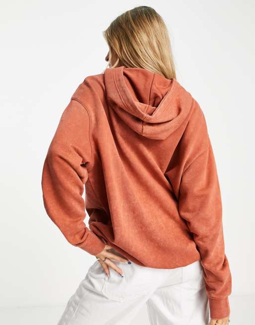Nike – Pomarańczowa bluza polarowa oversize z kapturem i efektem sprania, 4 z 4