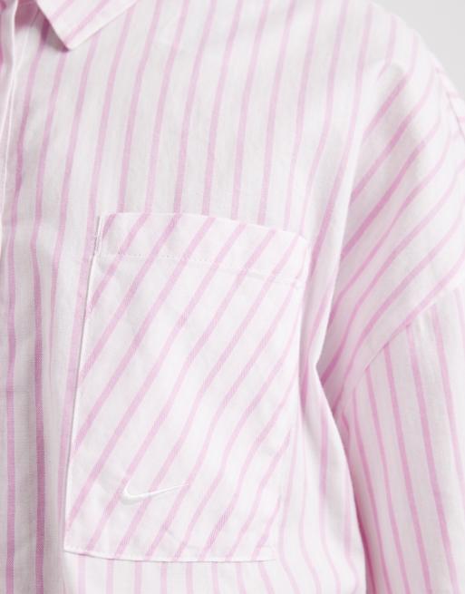 Nike poplin striped woven shirt in pink, 3 of 4