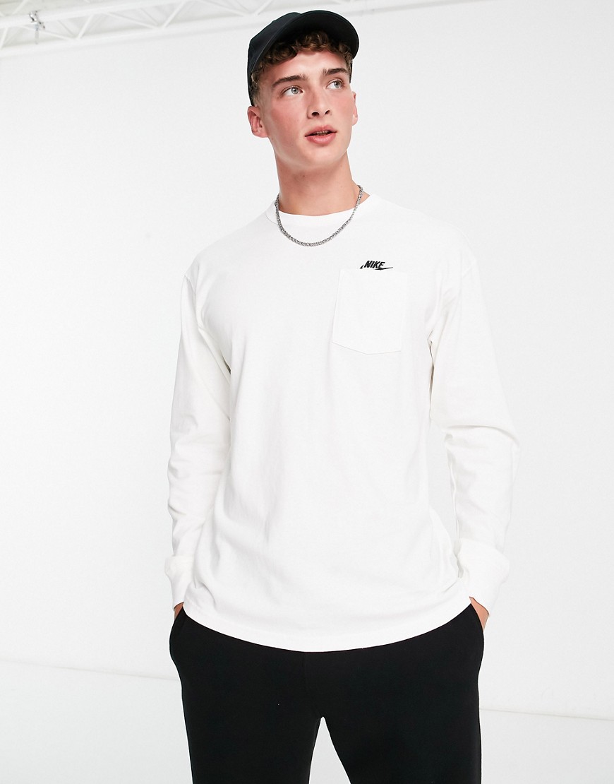 Shop Nike Premium Essential Long Sleeve Pocket T-shirt In White