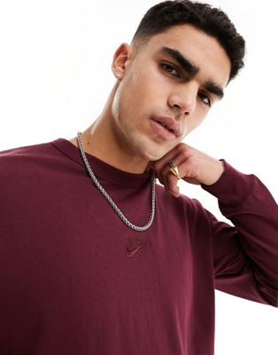 Nike Premium essentials logo long sleeve t-shirt in maroon