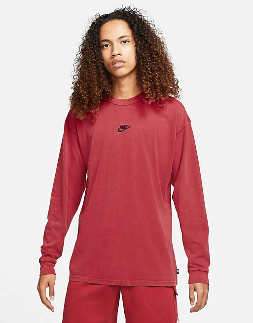 Nike Premium Essentials loose fit long sleeve t-shirt in red | ASOS