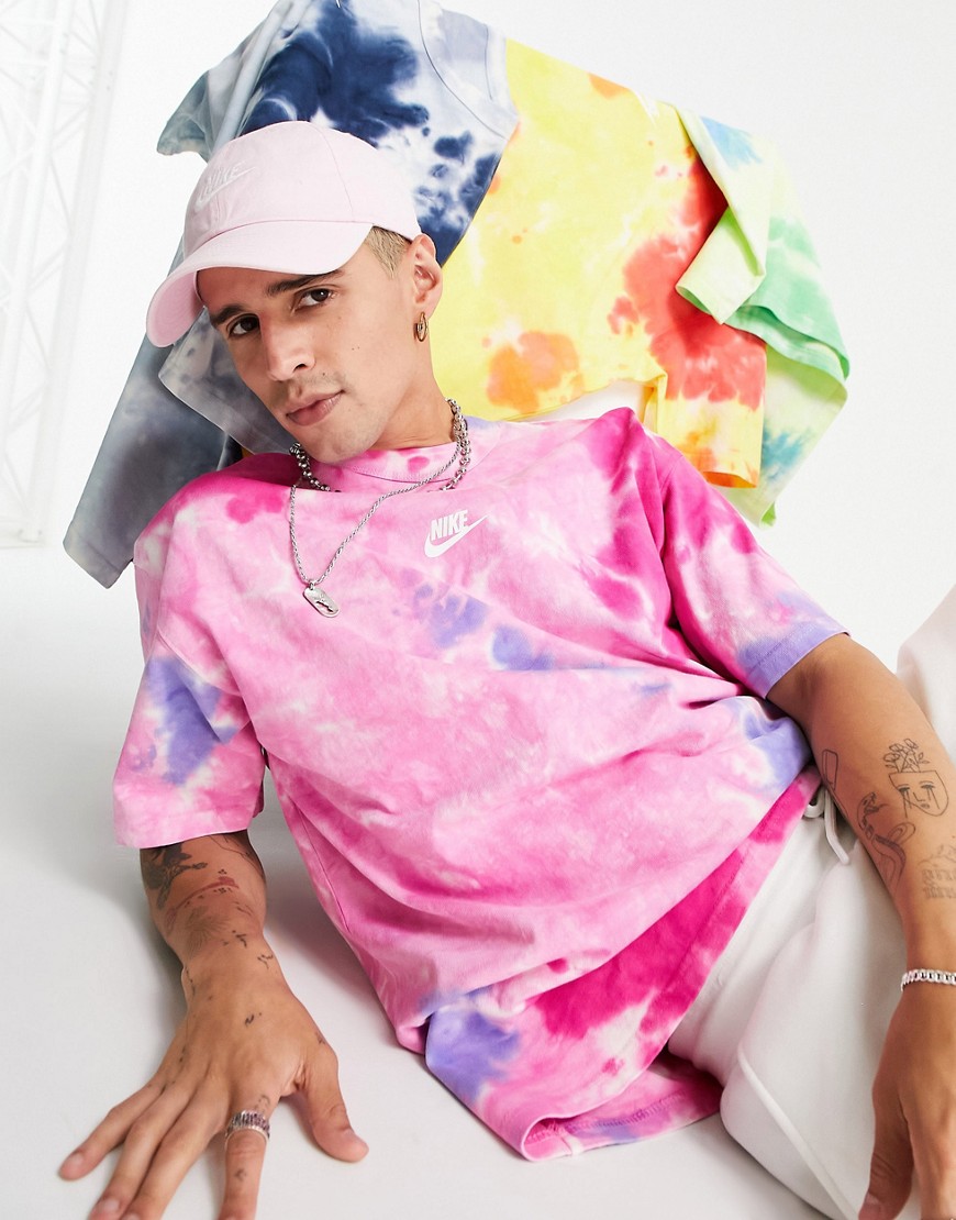Nike Premium Essentials loose fit tie-dye t-shirt in pink/purple