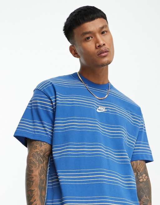 Nike Premium Essentials oversized stripe t-shirt in white and blue