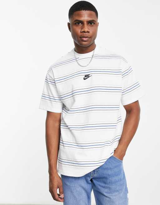 Nike Premium Essentials oversized stripe t-shirt in white and blue