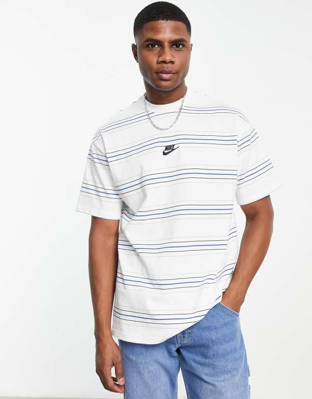 Nike Premium Essentials oversized stripe t-shirt in white and blue