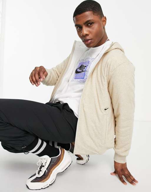 Nike - Premium Essentials sværvægts-hættetrøje med lynlås i beige