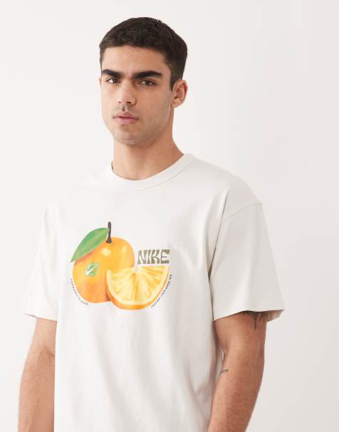 Nike Premium orange graphic t-shirt in beige
