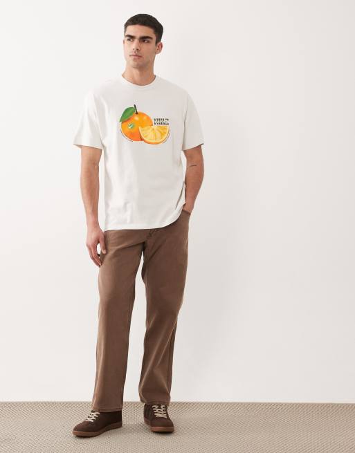 Nike Premium orange graphic T-shirt in beige, 2 of 5
