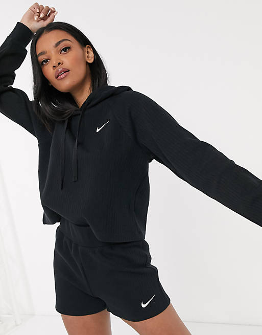 Nike Premium Ribbed cropped black hoodie | ASOS