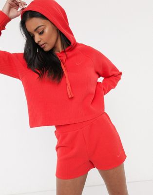 Nike Premium Ribbed cropped red hoodie