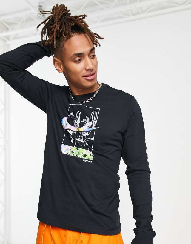 Nike printed long sleeve t-shirt in black