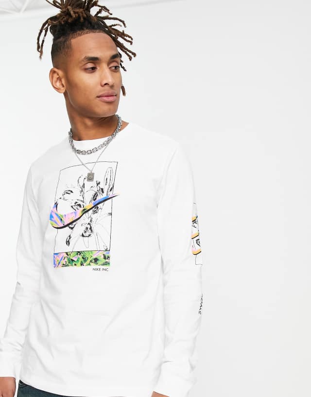 Nike printed long sleeve t-shirt in white