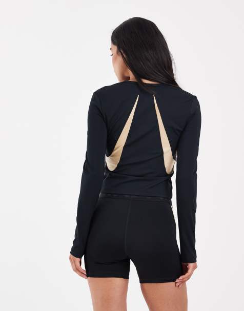 Nike Pro Dri-FIT Keely Hodgkinson long sleeve top in black and gold - view 1