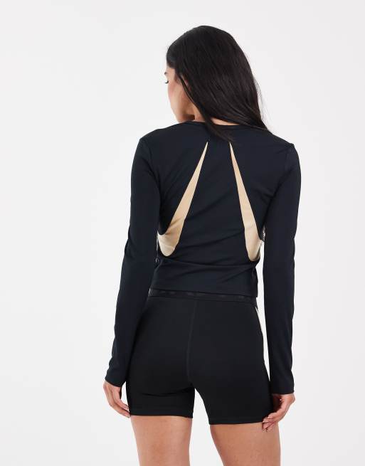 Nike Pro – KH Dri-FIT – Czarno-złoty zestaw: top z długimi rękawami i szorty długości 5 cali, 3 z 3
