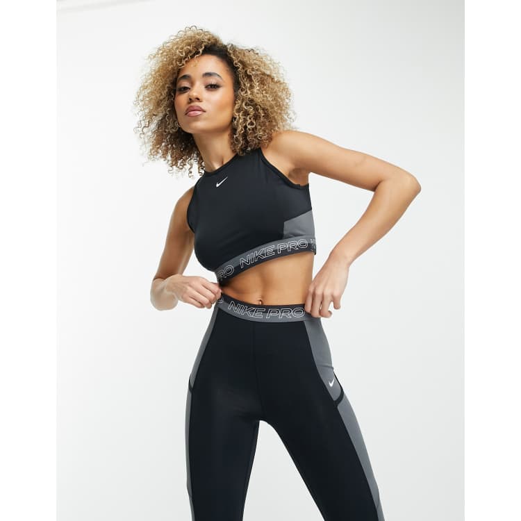 Nike Pro Femme Training dri fit cropped tank top in black