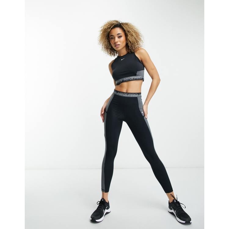 Nike Pro Femme Training dri fit high rise 7 8 leggings in black ASOS