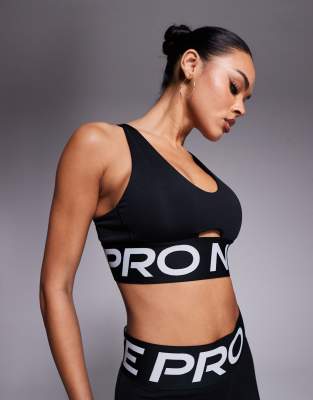 Nike Pro Indy Training medium support plunge sports bra in black