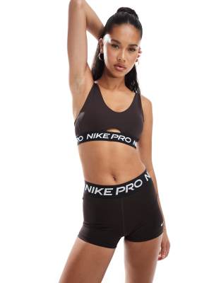 Nike Pro Indy Training medium support plunge sports bra in brown