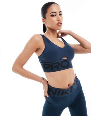 Nike Pro Indy Training medium support plunge sports bra in navy