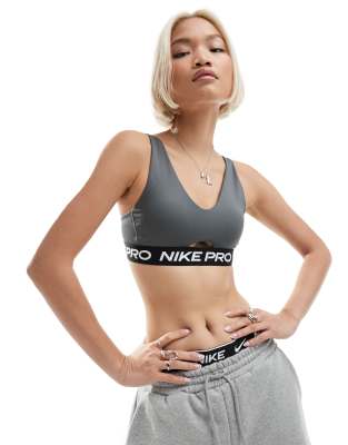 Nike Pro Indy Training plunge bra in iron grey