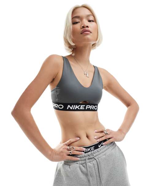 Nike Pro Indy Training plunge bra in iron grey - view 1