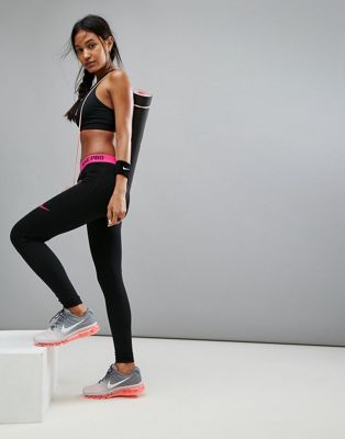 Nike Pro Leggings With Pink Waistband 