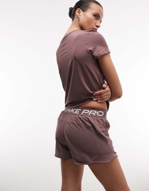 Nike Pro Training 2 in 1 shorts in brown, 5 of 5