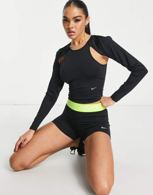 Nike Pro Training 3 inch booty shorts in black and volt